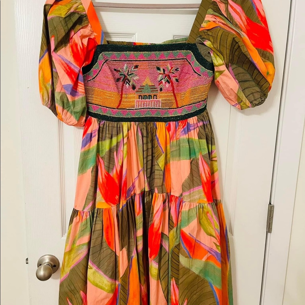 farm rio embroidered midi dress